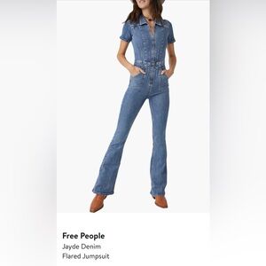 Free People  Jayde Denim Flared Jumpsuit size Small